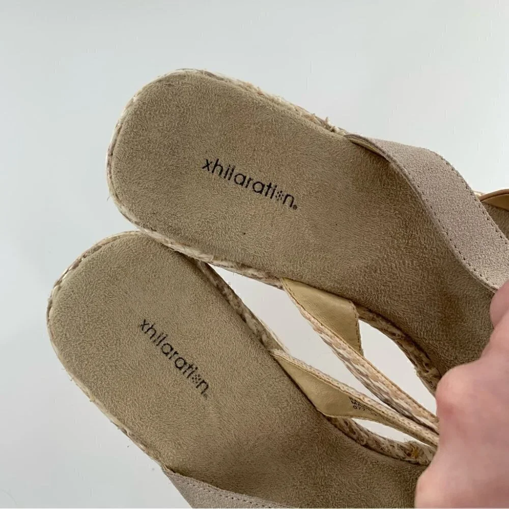 Xhilaration sandals 9 gray tan leather suede chunky platforms vintage y2k 90s